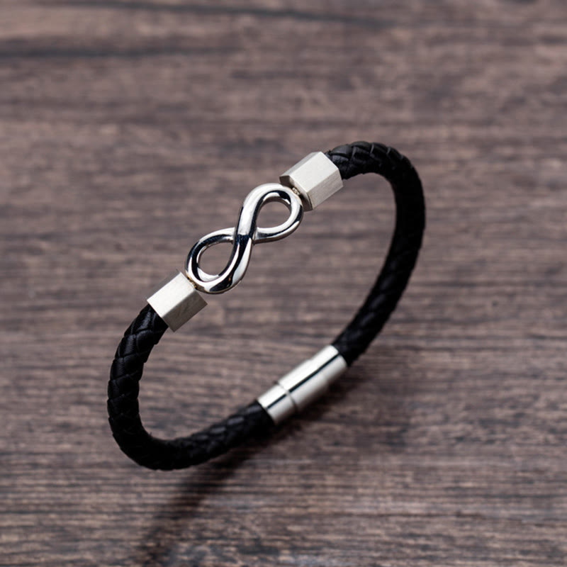 Nimara Ritual Endless Knot Titanium Steel Infinity Leather Weave Balance Bracelet