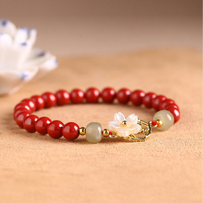 Nimara Ritual Natural Cinnabar Jade Beaded Tridacna Stone Flower Blessing Bracelet