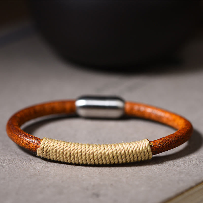 Nimara Ritual Tibetan Leather Handmade Five Elements Luck Braid String Buckle Bracelet