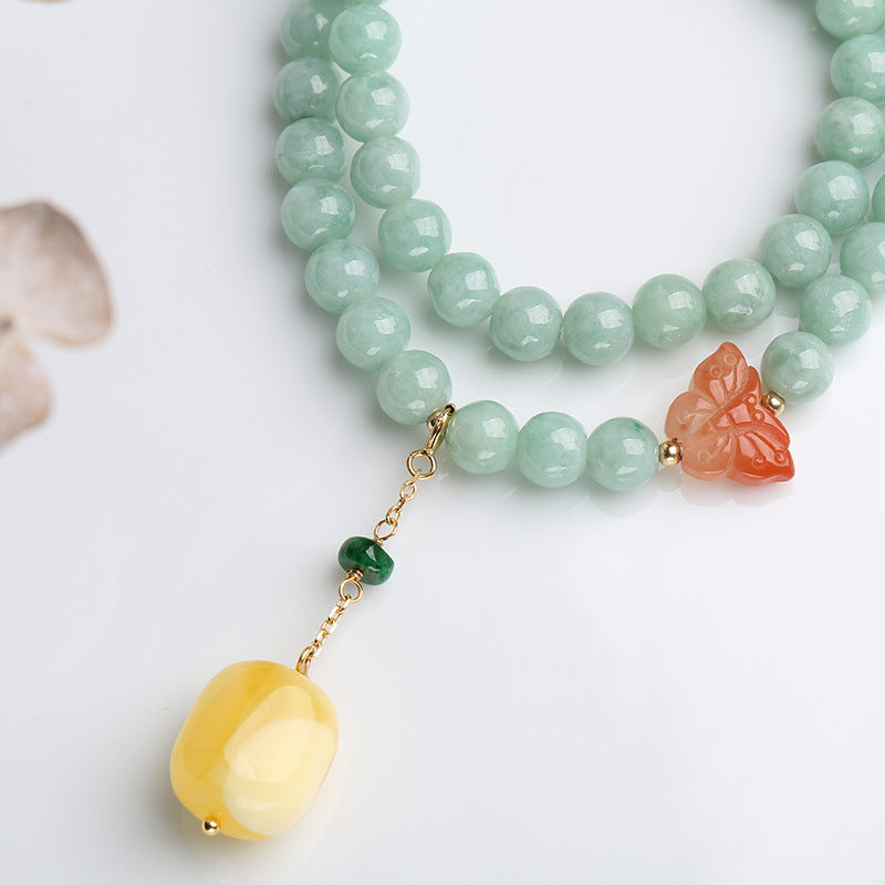 Nimara Ritual 925 Sterling Silver Natural Jade Amber Butterfly Luck Abundance Bracelet