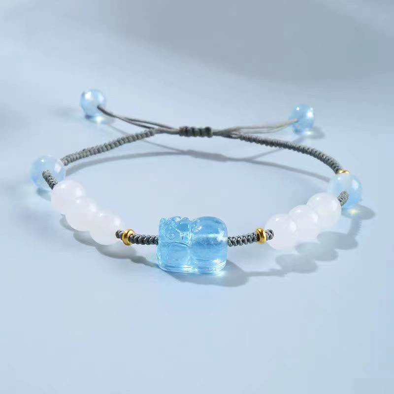 Nimara Ritual Natural Aquamarine PiXiu Hetian White Jade Healing Bracelet