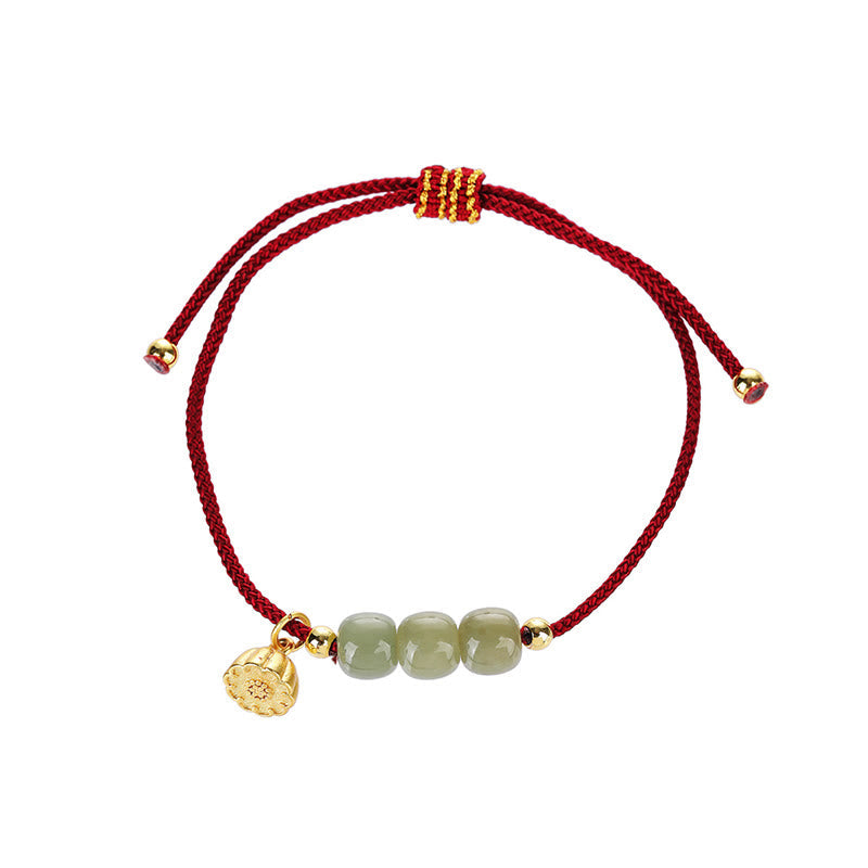 Nimara Ritual Handmade Hetian Jade Bead Lotus Pod Prosperity Luck Braided Bracelet