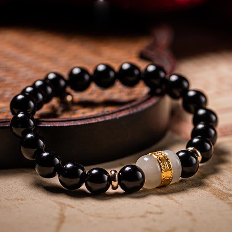 Nimara Ritual Black Obsidian Jade Om Mani Padme Hum Strength Couple Magnetic Bracelet
