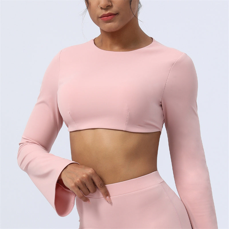 Nimara Ritual Long Sleeve Backless Strap Top Bra Flare Pants Fitness Yoga Outfit