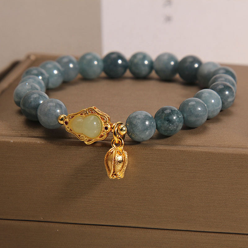 Nimara Ritual Natural Jade Gourd Tulip Charm Luck Bracelet