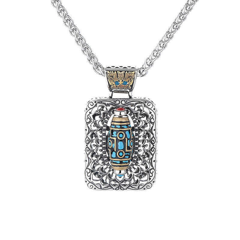 Nimara Ritual Nine-Eye Dzi Bead Design Copper Healing Rotatable Necklace Pendant