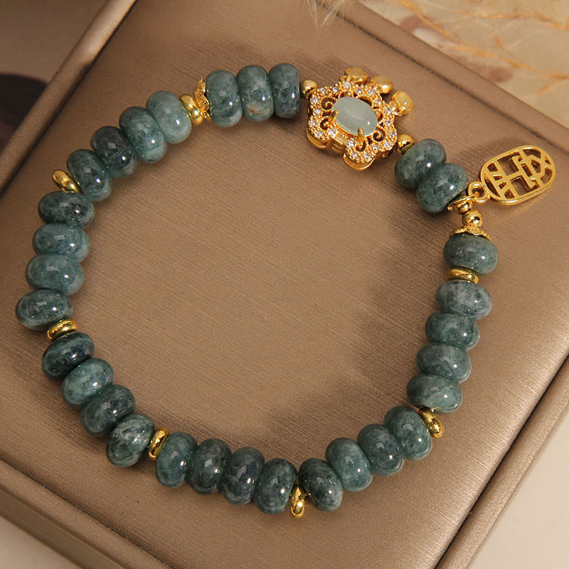 Nimara Ritual Natural Jade Chinese Lock Charm Peace Luck Abundance Bracelet