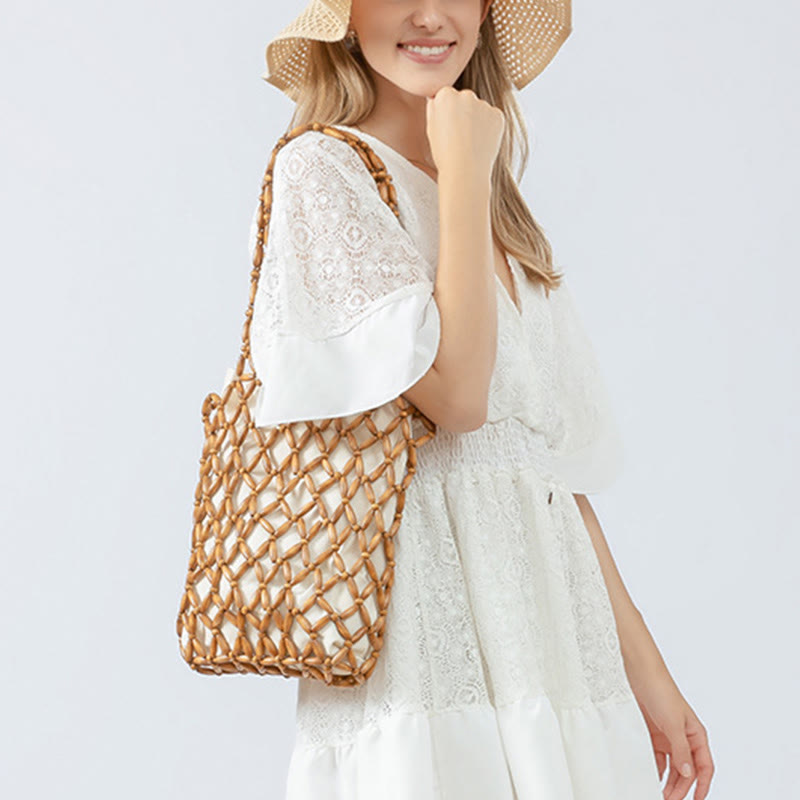 Nimara Ritual Hand-woven Wooden Beads Shoulder Bag Handbag