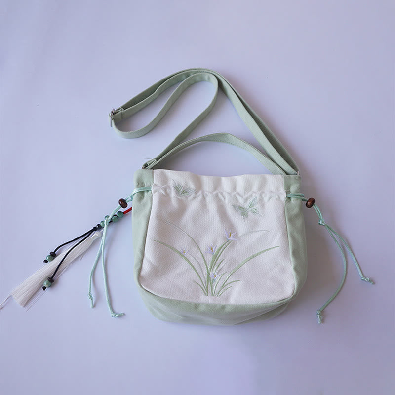 Nimara Ritual Handmade Embroidered Flowers Canvas Tote Shoulder Bag Handbag