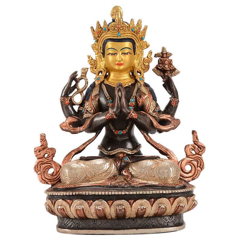 Nimara Ritual Bodhisattva Chenrezig Four-armed Avalokitesvara Protection Copper Statue Decoration
