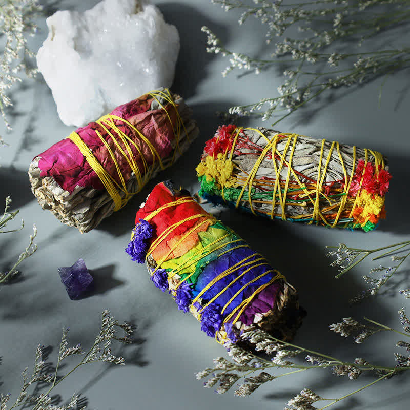 Nimara Ritual Colorful Daisy Red Rose Flowers Smudge Stick for Home Cleansing Incense Healing Meditation Smudge Sticks Rituals Set