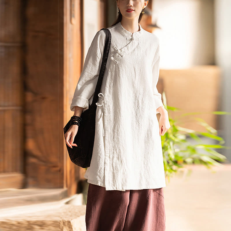 Nimara Ritual Vintage Cotton Linen Blouse Women Long Sleeve Shirt Chinese Hanfu Top