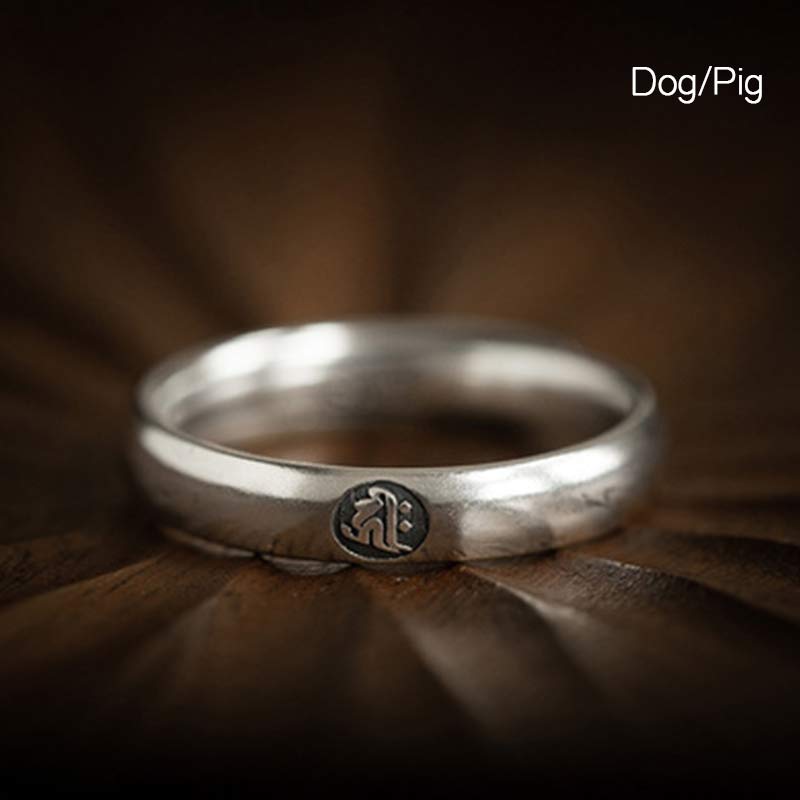 Nimara Ritual 925 Sterling Silver Chinese Zodiac Natal Buddha Blessing Couple Ring