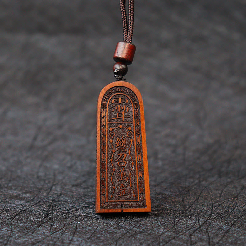 Nimara Ritual Lightning Struck Jujube Wood Taoist Five Thunder Order Luck Protection Necklace Pendant