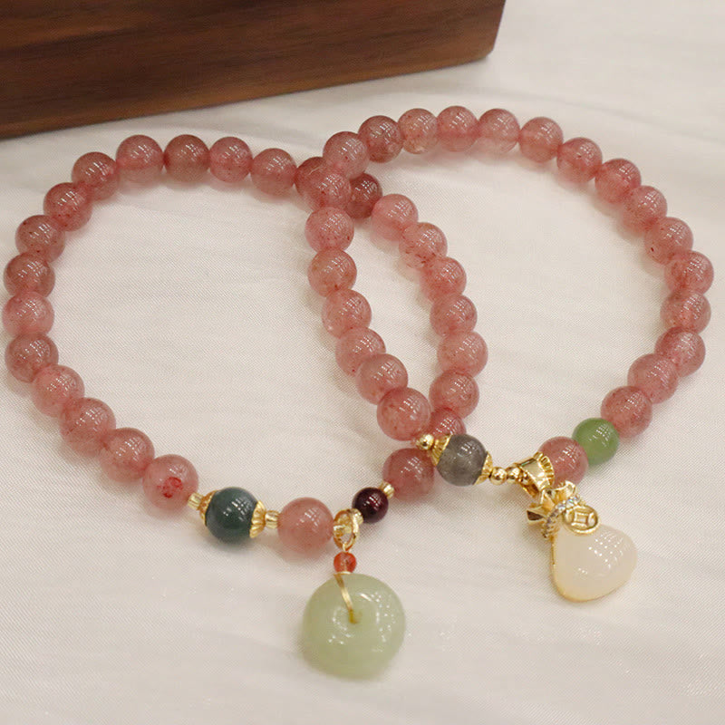 Nimara Ritual Natural Strawberry Quartz Jade Peace Buckle Coin Purse Healing Bracelet