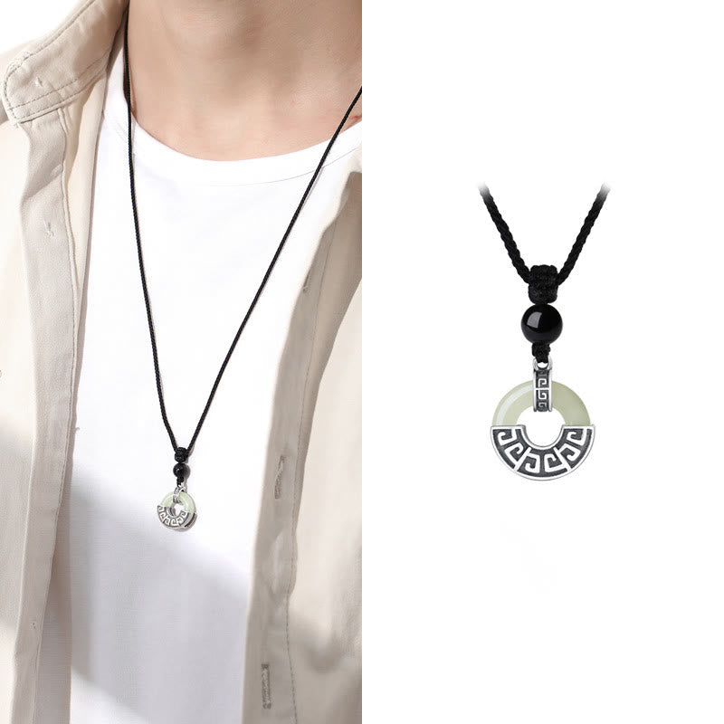 Nimara Ritual 925 Sterling Silver Natural Hetian Jade Peace Buckle Prosperity Necklace Pendant