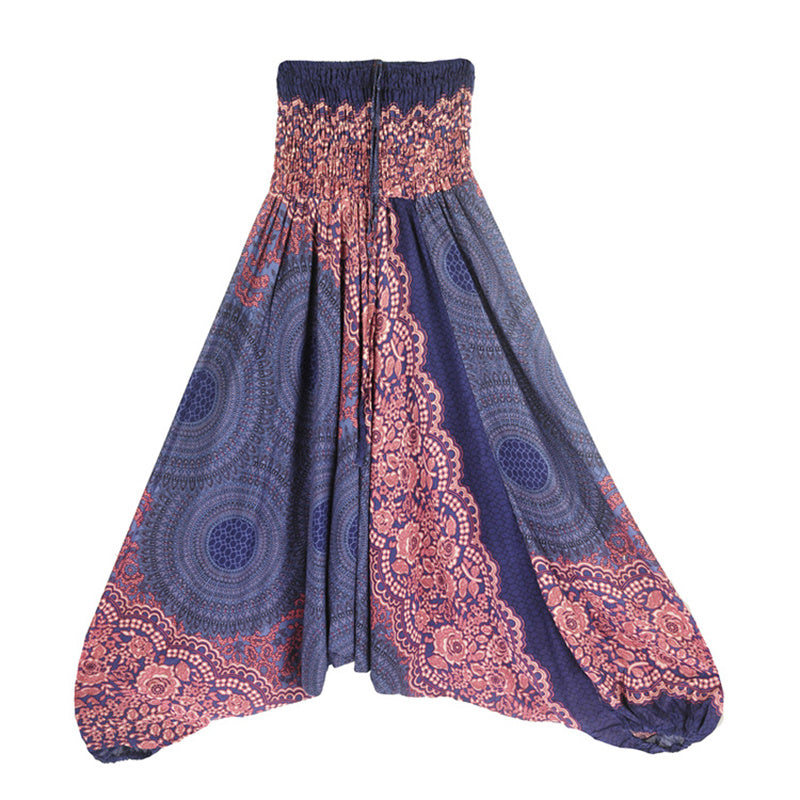 Nimara Ritual Two Style Wear Round Geometric Pattern Loose Smocked Harem Trousers Jumpsuit High Waist Women's Yoga Pants
