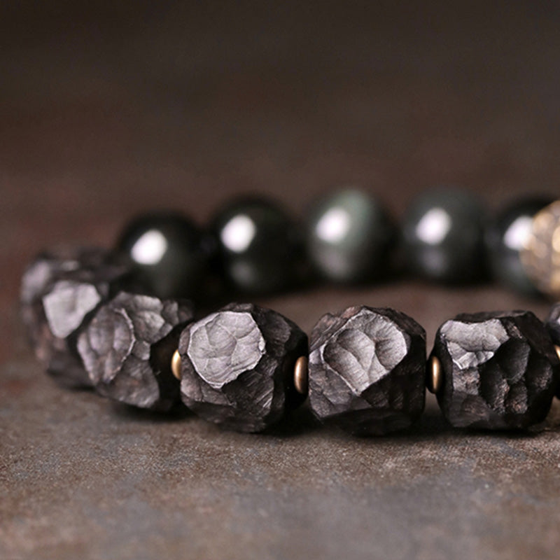 Nimara Ritual Black Obsidian Ebony Wood Copper Strength Couple Bracelet