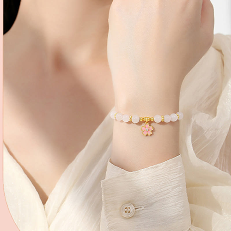 Nimara Ritual 925 Sterling Silver Hetian White Jade Cherry Blossom Protection Bracelet