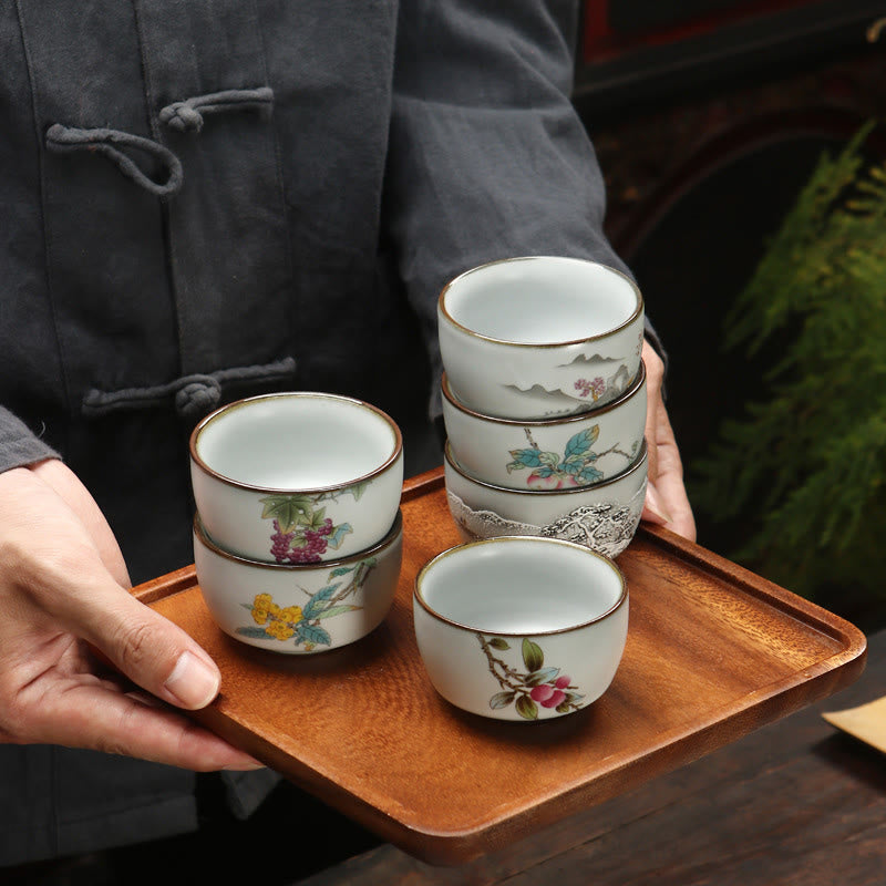 Nimara Ritual Loquat Lychee Snow Scenery Landscape Grape Apple Ceramic Teacup Kung Fu Tea Cup