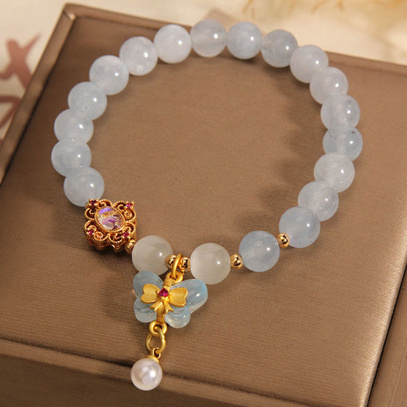 Nimara Ritual Aquamarine Cat's Eye Healing Butterfly Pearl Charm Bracelet