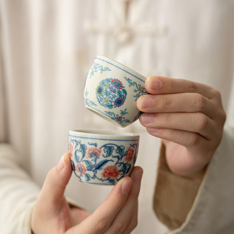 Nimara Ritual Koi Fish Arowana Peony Sunflower Ceramic Teacup Kung Fu Tea Cup 60ml