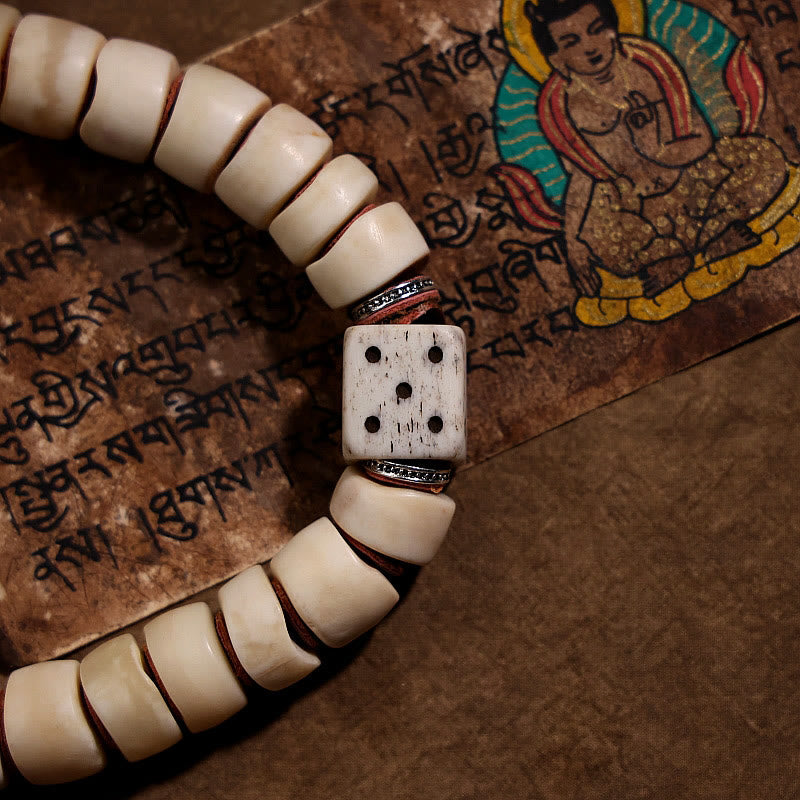 Nimara Ritual Tibetan Natural Yak Bone The Lord Of The Corpse Forest Dice Chinese Zodiac Nine Palaces Eight Diagrams Strength Wrist Mala
