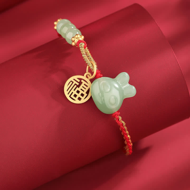 Nimara Ritual 925 Sterling Silver Year of the Rabbit Hetian Jade Happiness Luck Red String Bracelet