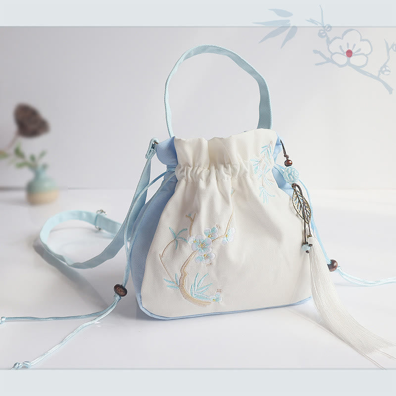 Nimara Ritual Handmade Embroidered Flowers Canvas Tote Shoulder Bag Handbag
