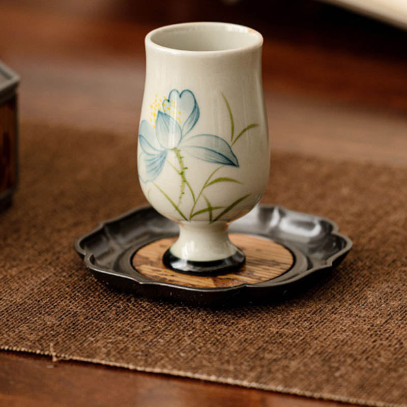Nimara Ritual Hand Painted Lotus Flower Ceramic Teacup Kung Fu Tea Cup