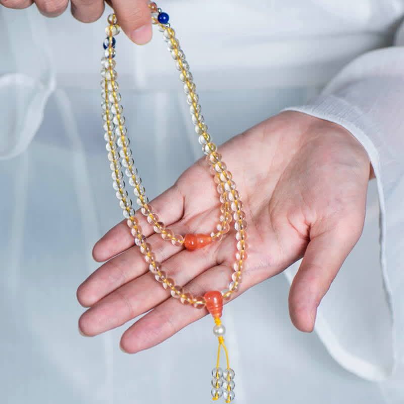 Nimara Ritual 108 Mala Beads 925 Sterling Silver Natural Citrine Red Agate White Jade Prosperity Charm Bracelet