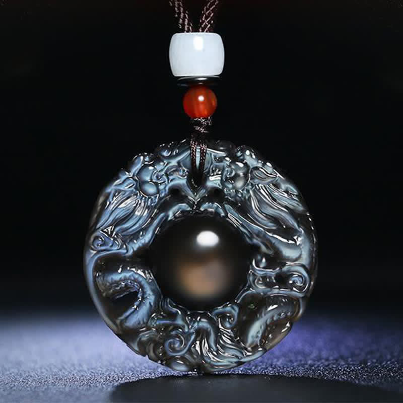 Nimara Ritual Natural Gold Sheen Obsidian Rainbow Obsidian Dragon Strength Necklace Pendant