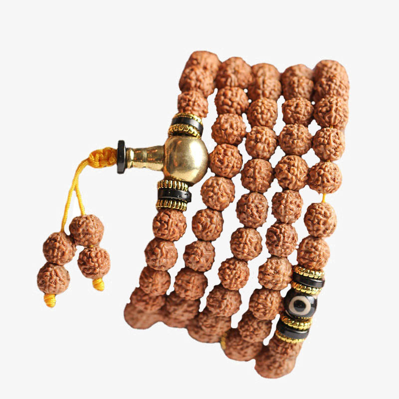 Nimara Ritual 108 Mala Beads Rudraksha Bodhi Seed Dzi Bead Luck Wealth Bracelet