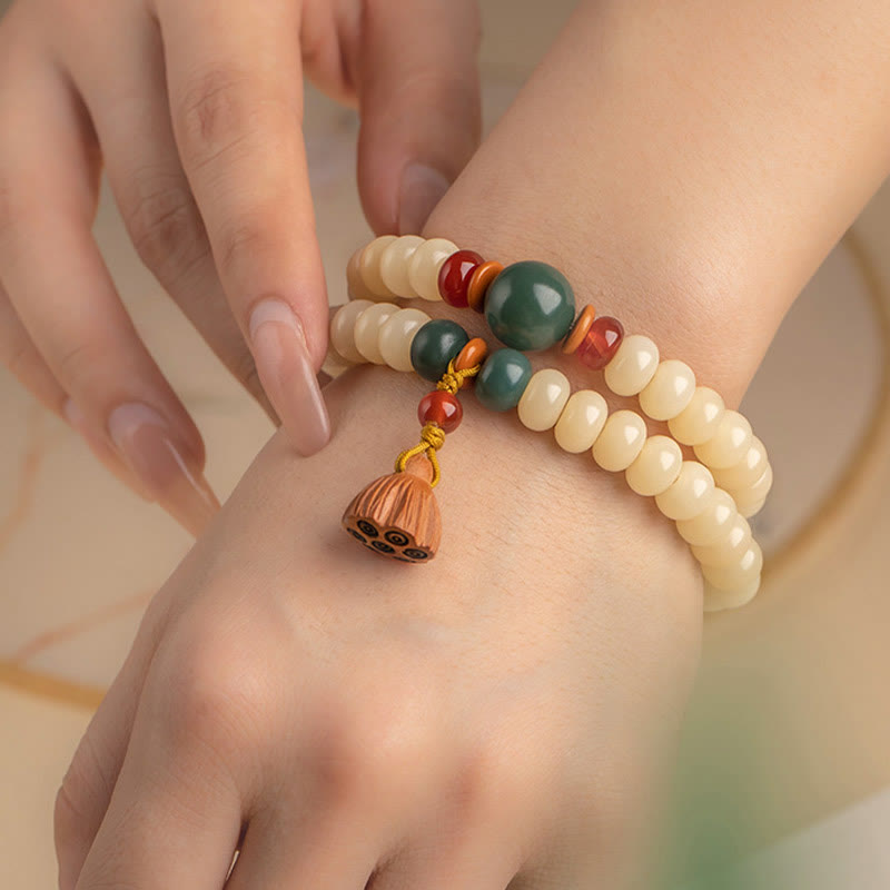 Nimara Ritual Bodhi Seed Lotus Pod Charm Peace Double Wrap Bracelet