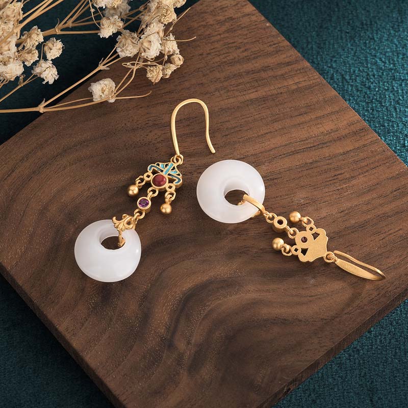 Nimara Ritual FengShui White Jade Blessing Drop Earrings