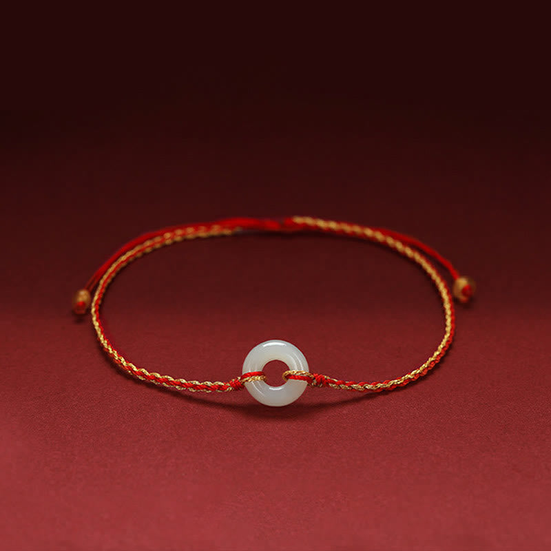 Nimara Ritual Round Peace Buckle Jade Luck Abundance Braided Bracelet Anklet