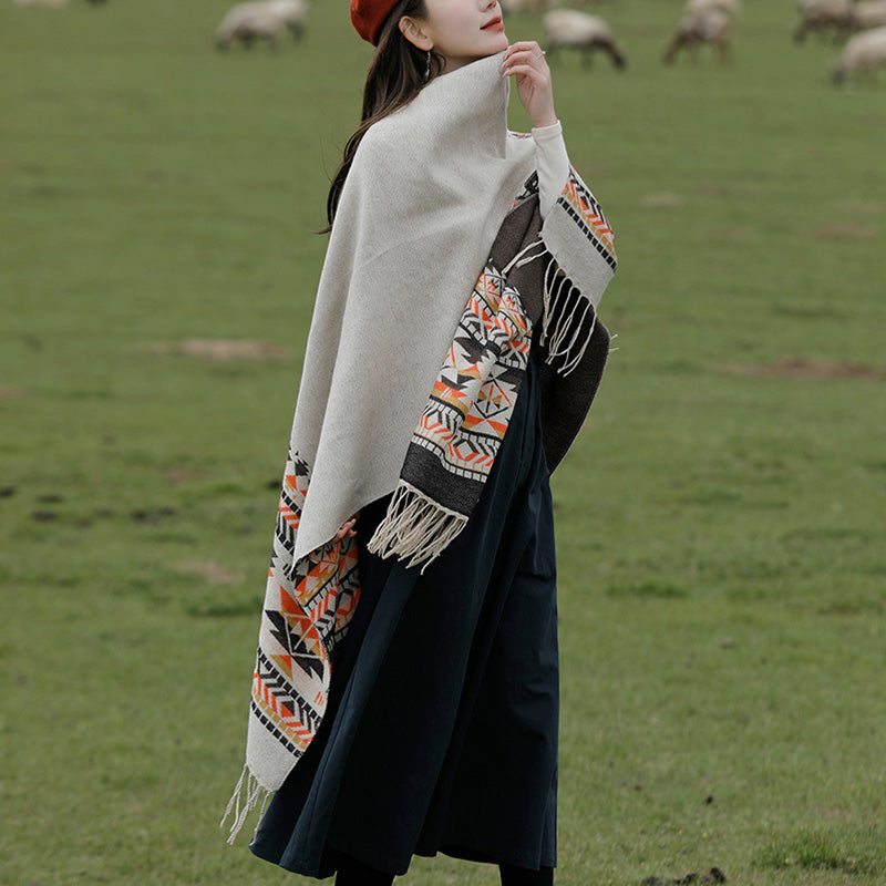 Nimara Ritual Tibetan Shawl Colorful Geometry Winter Cozy Travel Scarf Wrap