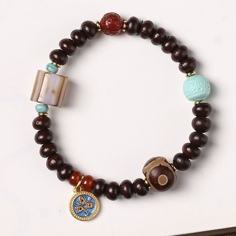 Nimara Ritual Natural Tibet Purple Bodhi Seed Dzi Bead God of Wealth Wisdom Bracelet