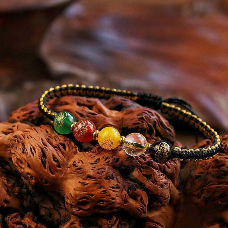 Nimara Ritual Five Directions Gods of Wealth Agate Handmade Protection String Braid Bracelet