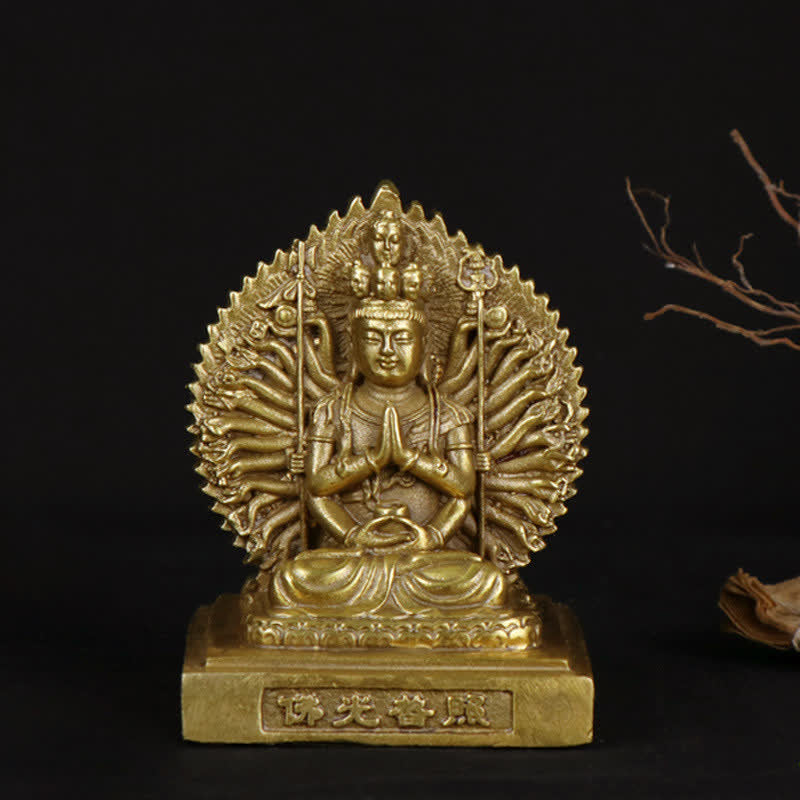 Nimara Ritual Chenrezig Thousand-handed Avalokitesvara Figurine Double-sided Kuan Yin Bodhisattva Protection Solid Copper Statue Decoration
