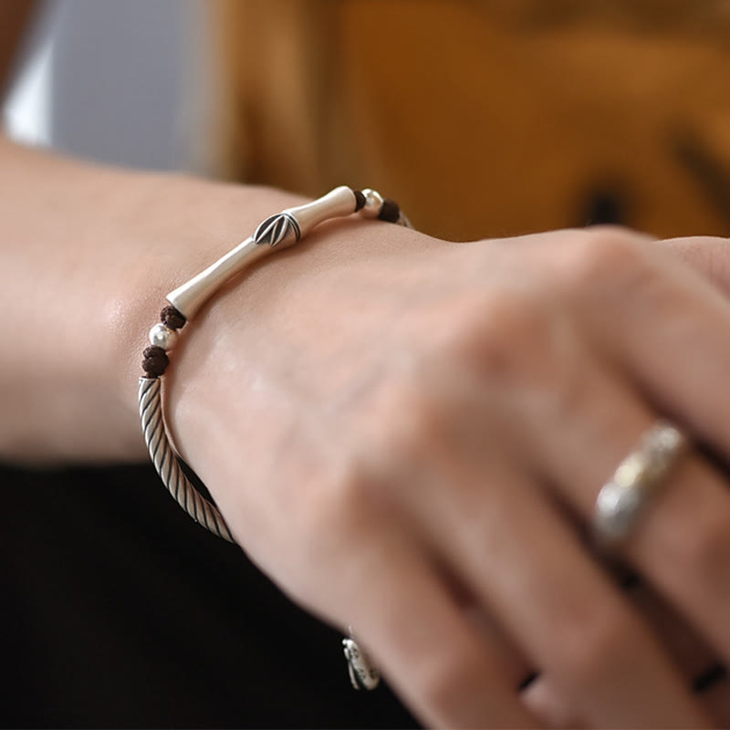 Nimara Ritual 999 Sterling Silver Bamboo Pattern Cicada Luck Wealth Bracelet