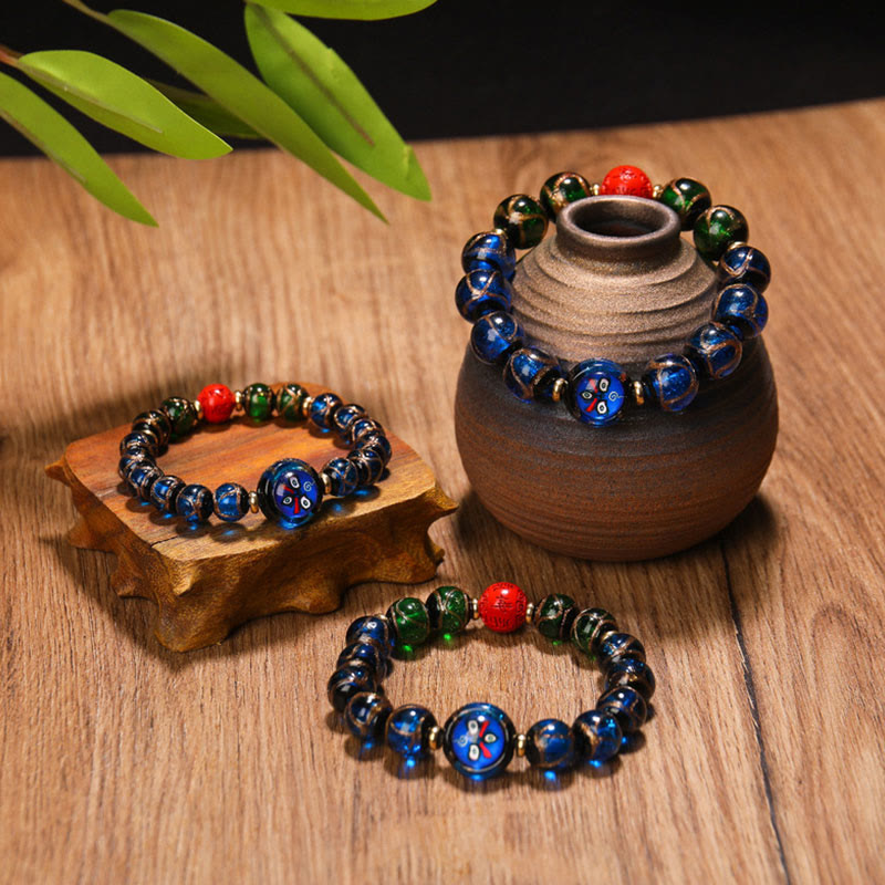 Nimara Ritual Tibetan Five God of Wealth Thangka Liuli Glass Bead Chinese Zodiac Protection Bracelet