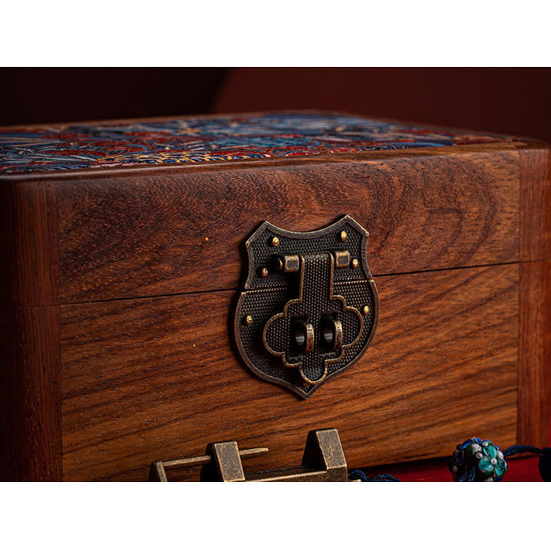 Nimara Ritual Retro Handmade Floral Pattern Rosewood Jewelry Storage Box Lockable Wooden Gift Organizer Box