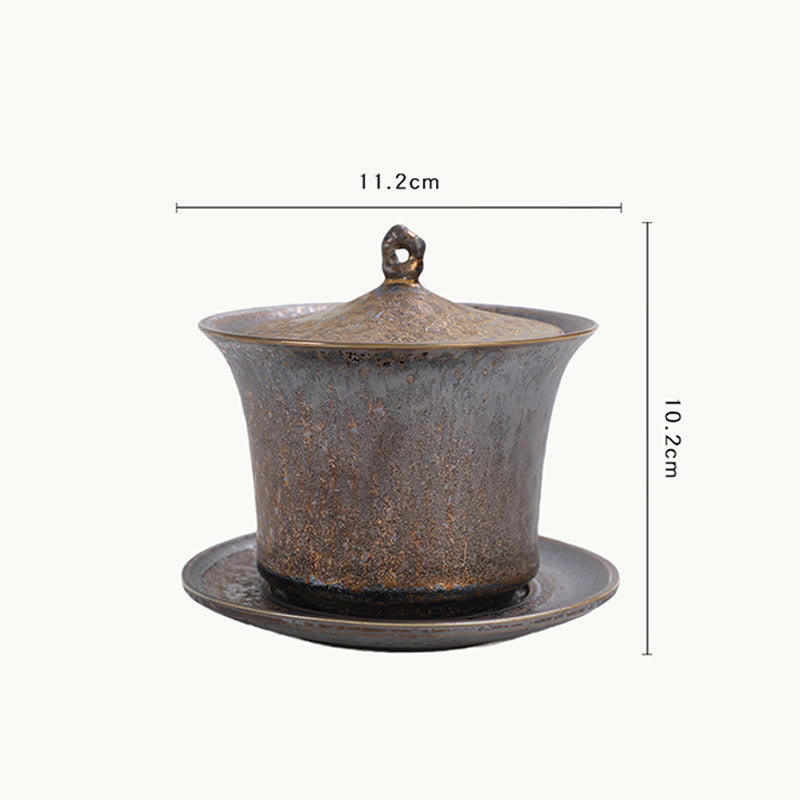 Nimara Ritual Retro Rust Glaze Ceramic Gaiwan Sancai Teacup Kung Fu Tea Cup And Saucer With Lid