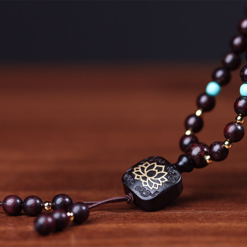 Nimara Ritual 108 Mala Beads Tibetan Small Leaf Red Sandalwood Lotus Balance Bracelet