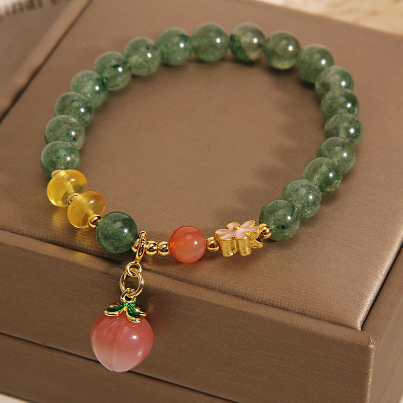 Nimara Ritual Natural Green Strawberry Quartz Love Peach Charm Bracelet