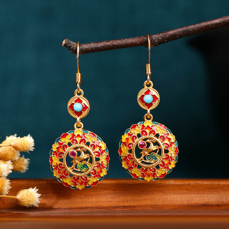 Nimara Ritual 24K Gold Plated Dunhuang Color Elk Copper Balance Drop Earrings