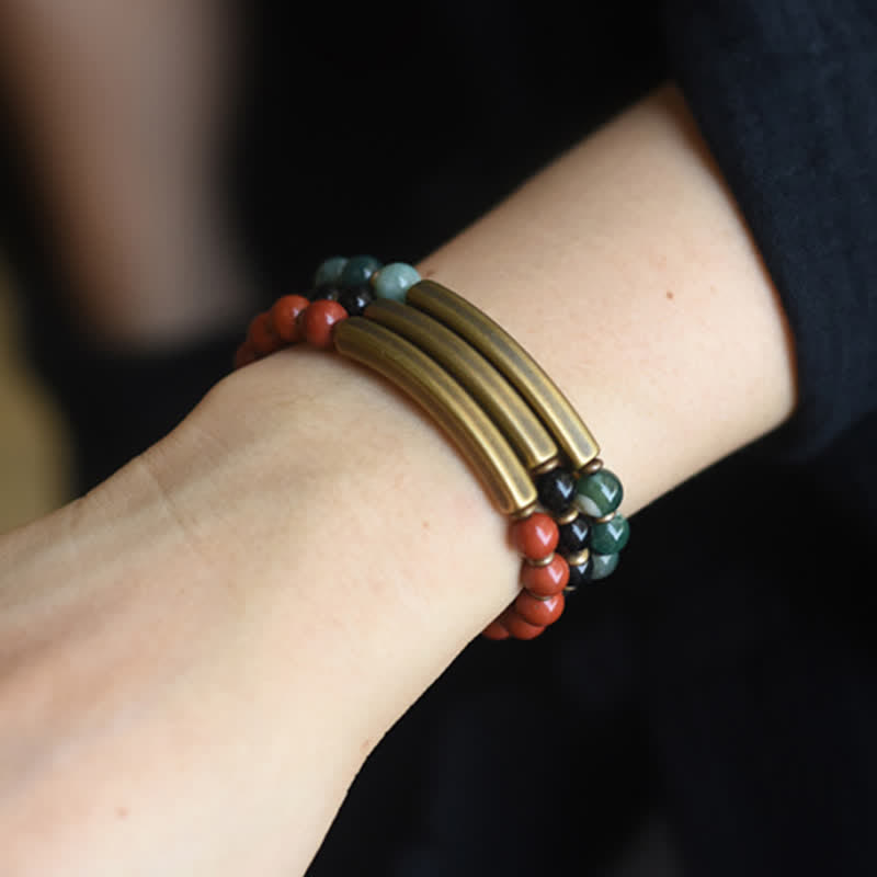 Nimara Ritual Red Jasper Moss Agate Black Obsidian Crystal Copper Peace Couple Bracelet