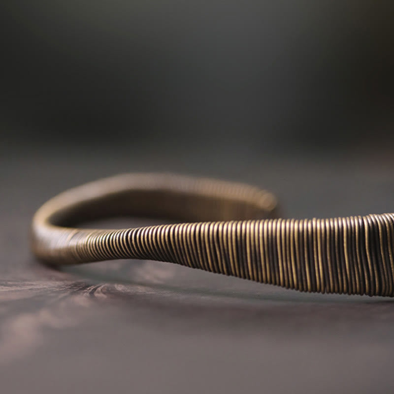 Nimara Ritual Simple Design Wrapped Brass Copper Luck Wealth Adjustable Cuff Bracelet