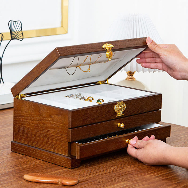 Nimara Ritual Retro Wooden Jewelry Box Three-Layer Jewelry Storage Box
